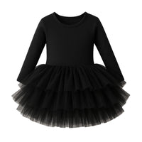 Thumbnail for Black long-sleeved ballet tutu dress on a white background