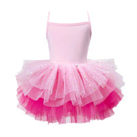 Thumbnail for Pink glitter ballet tutu dress with thin straps on a white background