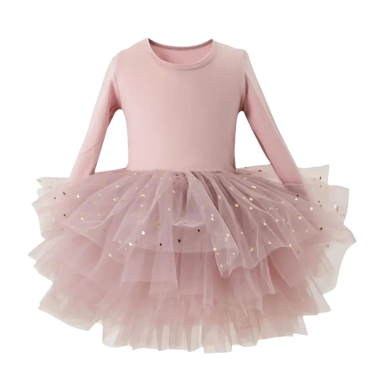 Pink long sleeve ballet tutu glitter dress on a white background
