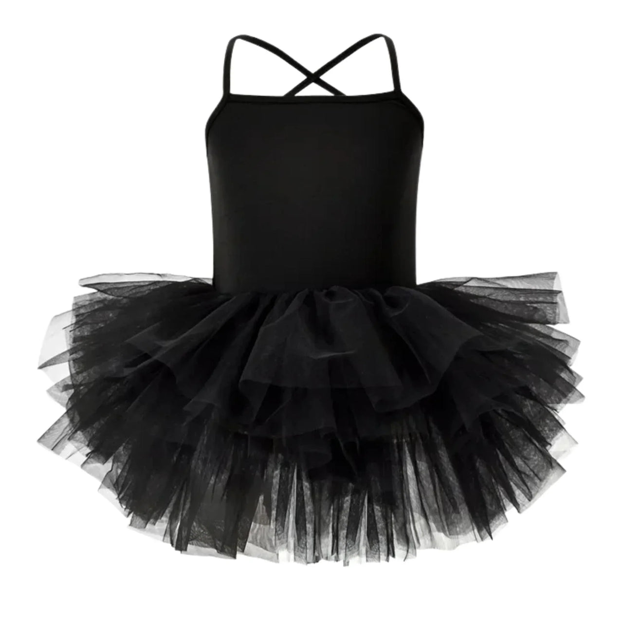 Black ballet tutu dress with thin straps on a white background