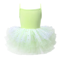 Thumbnail for Green glitter ballet tutu dress with thin straps on a white background