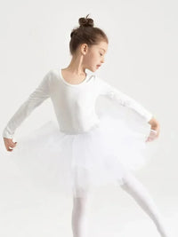 Thumbnail for Young girl in a white long sleeved ballet tutu dress on a white background