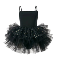 Thumbnail for Black glitter ballet tutu dress with thin straps on a white background
