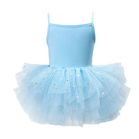 Thumbnail for Sky blue glitter ballet tutu dress with thin straps on a white background