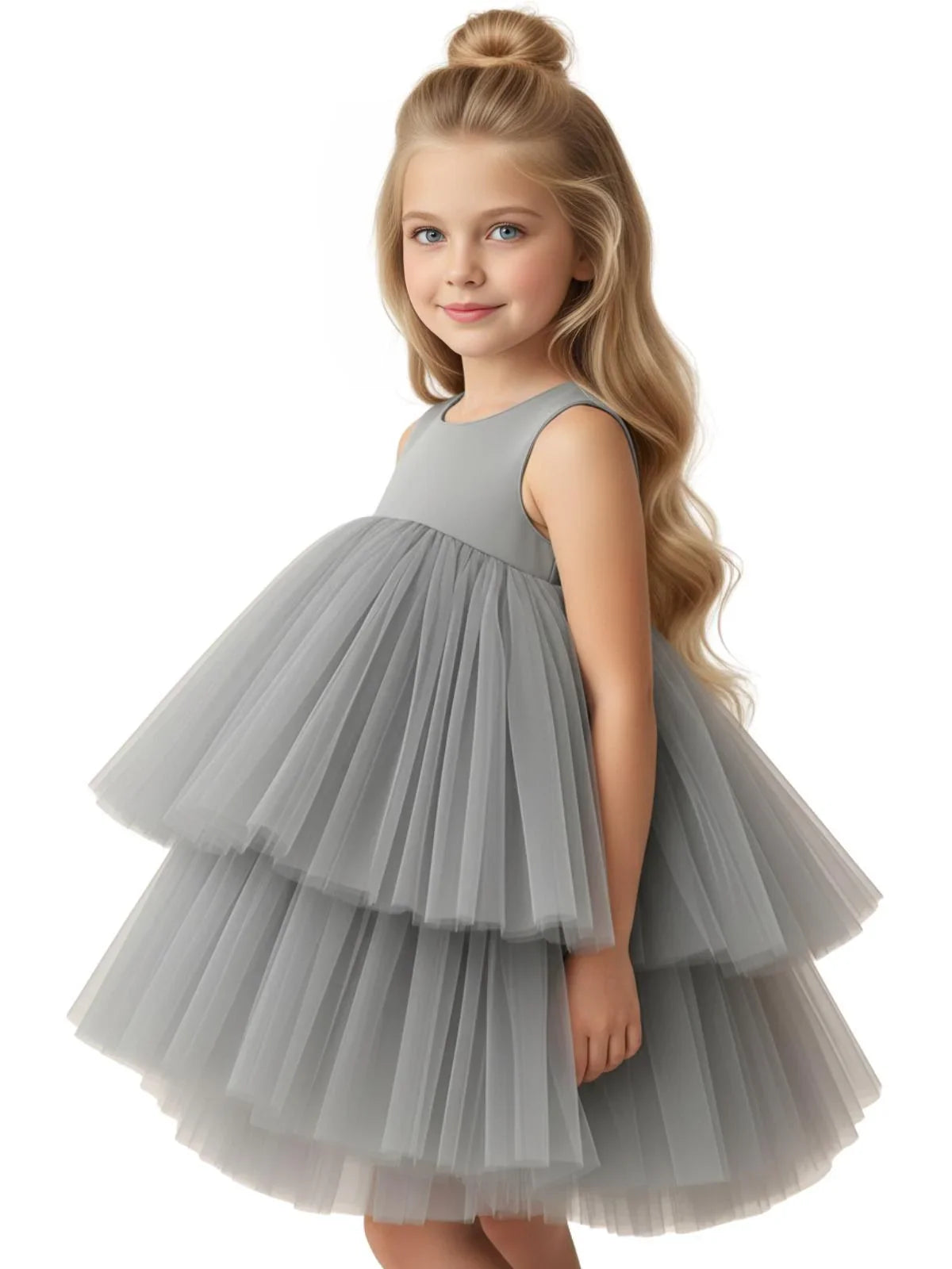 Girls Tiered Tulle Dress Formal Dress For Wedding Birthday Kids Christmas Ceremonies Dresses For Girls Lace Tutu Flower Girls Dress