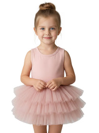 Thumbnail for Girl wearing a Pink sleeveless Ballet Tutu Dress on a white background
