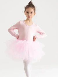 Thumbnail for Young girl in a pink long sleeved ballet tutu dress on a white background