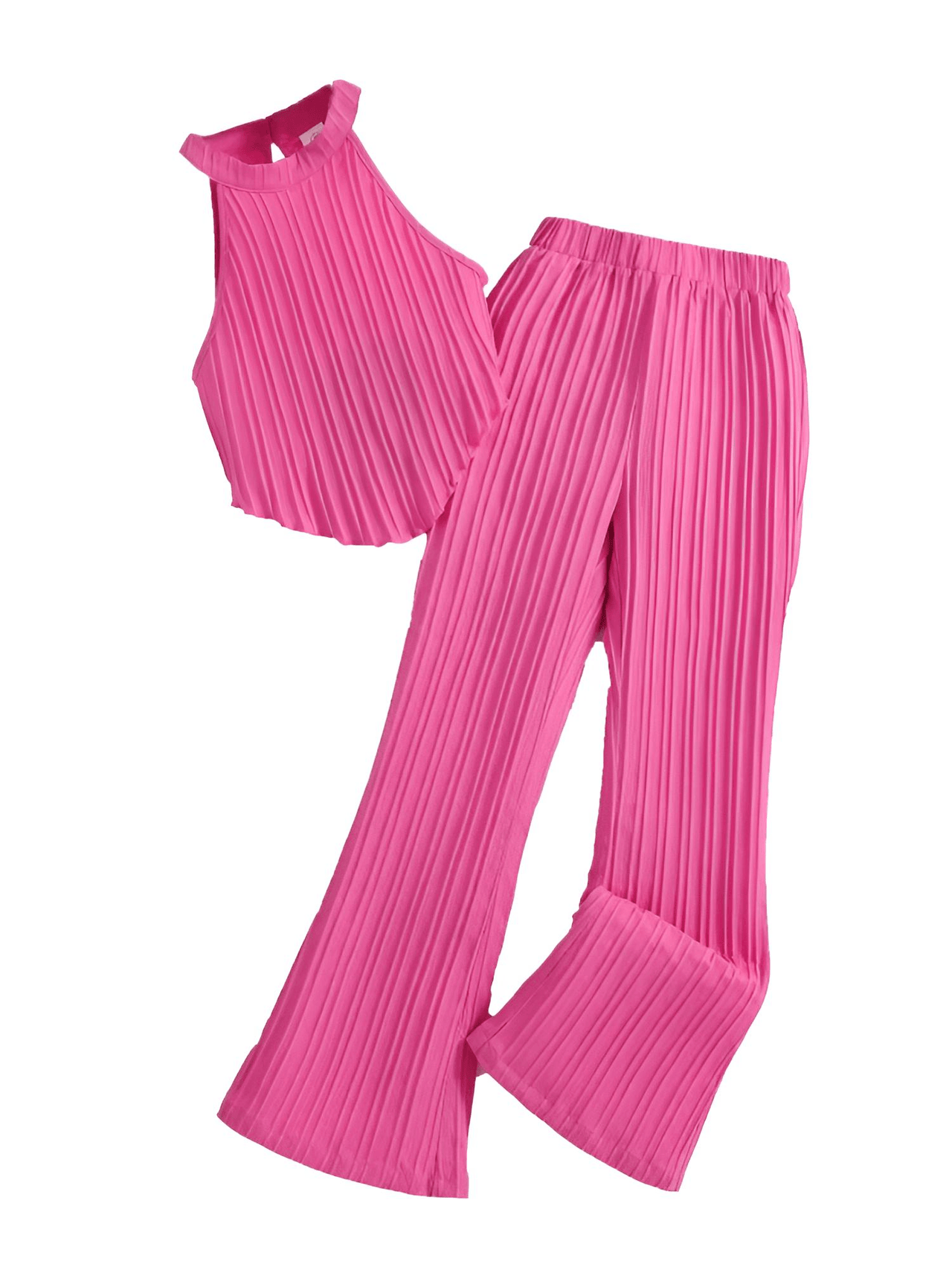 Girls Pink Sleeveless Top Pants Stylish Two-Piece Set -, Outfit Sets , Drestiny , 10, 11, 12, 8, 9, Australia, Canada, Casual Pants, Casual Shirts, New Zealand, Pant Sets, Pink, Sets, Sleeveless, United Kingdom, United States , Drestiny , Deep Pink, Black, Orange, www.shopdrestiny.com