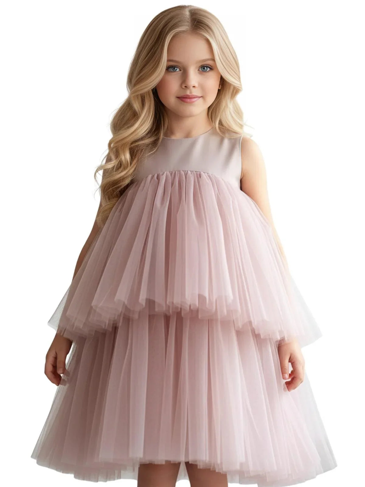 Girls Tiered Tulle Dress Formal Dress For Wedding Birthday Kids Christmas Ceremonies Dresses For Girls Lace Tutu Flower Girls Dress