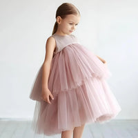 Thumbnail for Young girl wearing a pink tulle dress against a white background