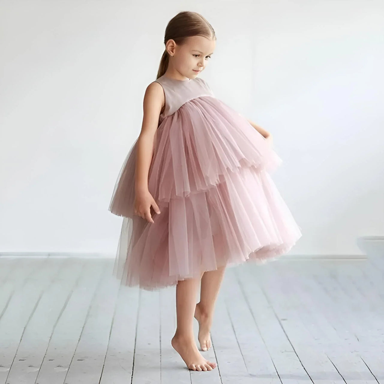 Girls Tiered Tulle Dress Formal Dress For Wedding Birthday Kids Christmas Ceremonies Dresses For Girls Lace Tutu Flower Girls Dress