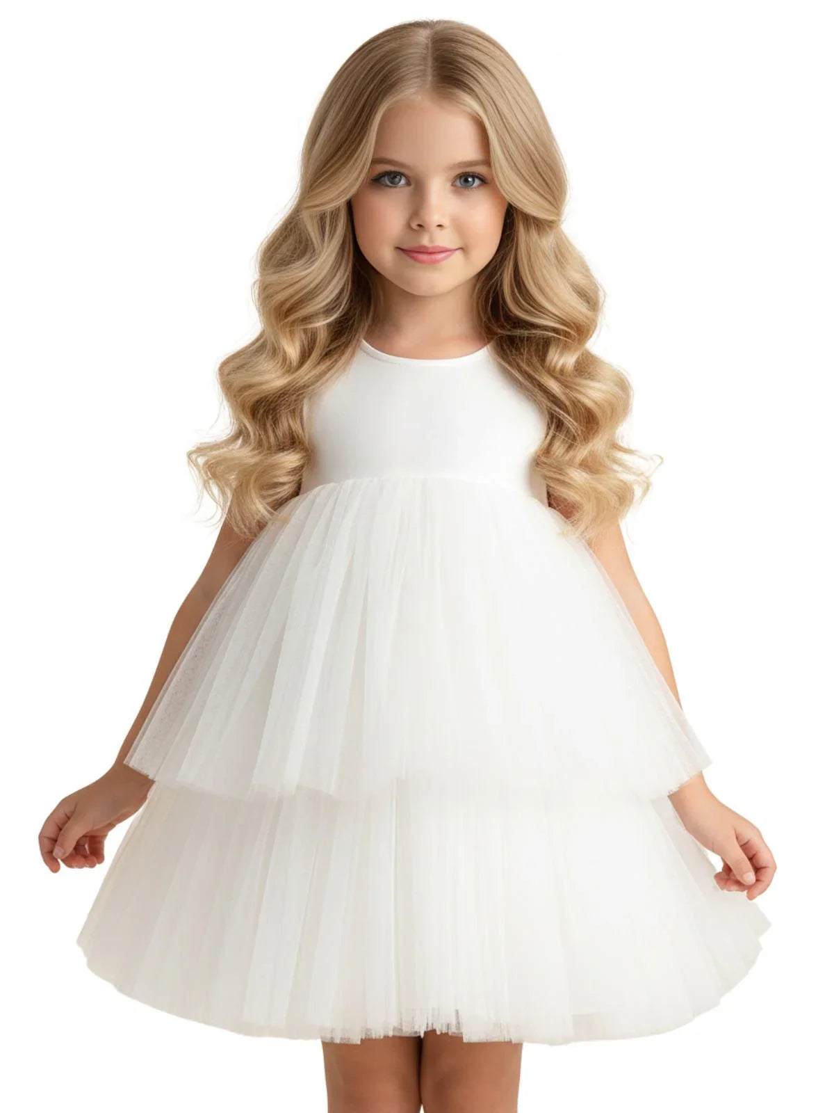Girls Tiered Tulle Dress Formal Dress For Wedding Birthday Kids Christmas Ceremonies Dresses For Girls Lace Tutu Flower Girls Dress