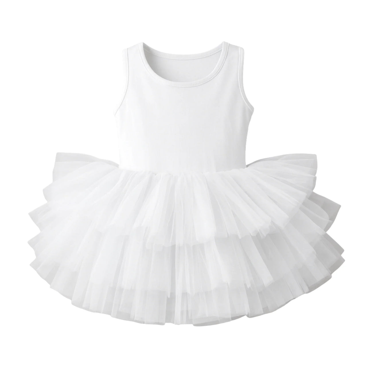 Girls white sleeveless ballet tutu dress on a white background