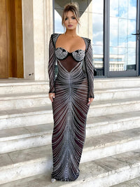 Thumbnail for Glitter Mesh Maxi Dress For Women Fashion Full Sleeve Sheath Sexy Club Long Black Evening Dress -, Dresses , Drestiny , Australia, Black, Canada, L, Long Sleeves, M, Maxi Dresses, New Zealand, S, United Kingdom, United States, XL, XXL , Drestiny , www.shopdrestiny.com