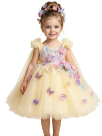 Thumbnail for Gorgeous Girl's Embroidered Flower Dress With Big Bow Back