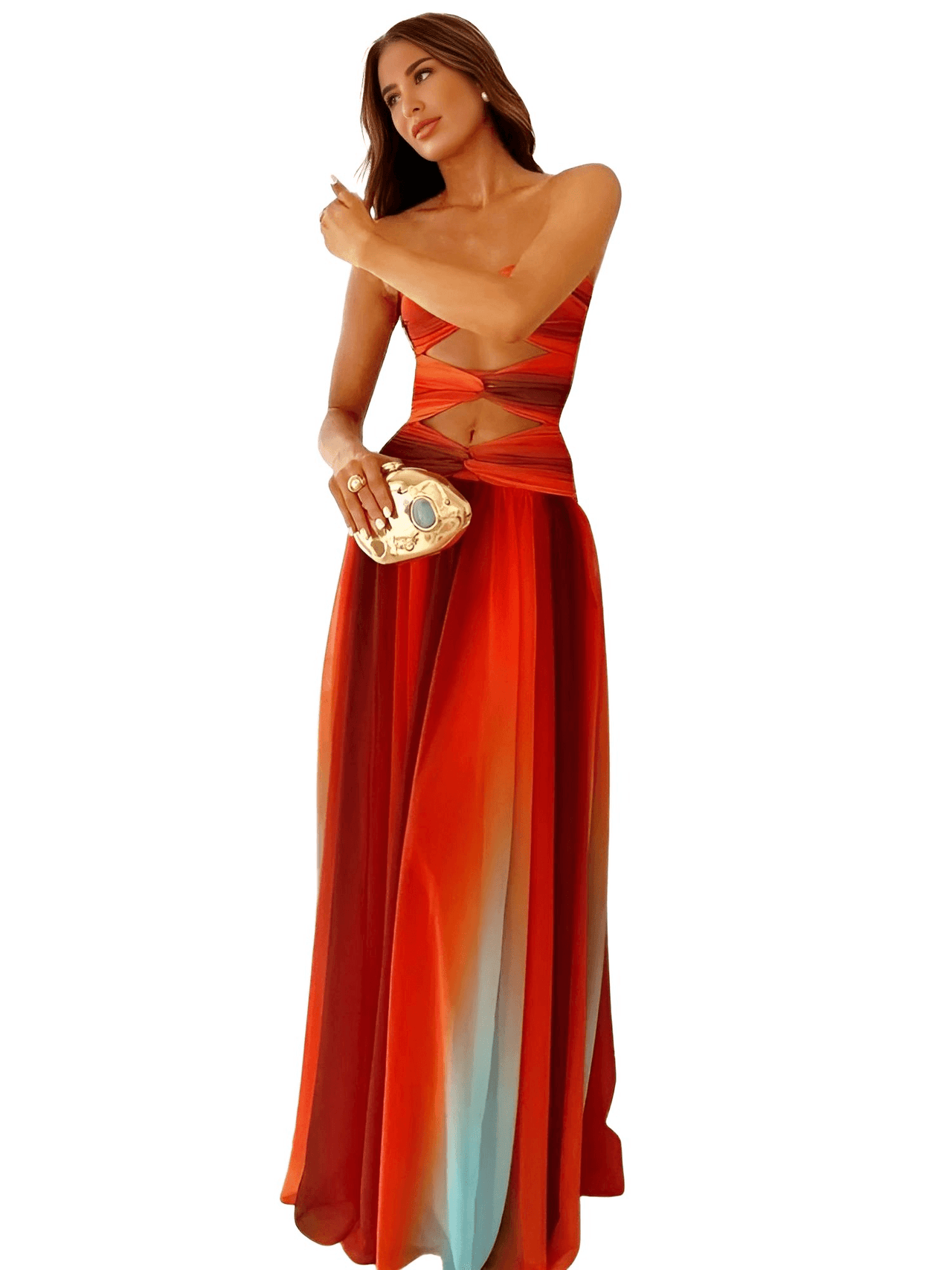 Gradient Hollow Out Women's Summer Maxi Dresses Elegant Off Shoulder A-Line Hem Long Dresses, Drestiny, Maxi Dresses, Strapless, Off Shoulder, Sleeveless, Orange, Blue, S, M, L, 4, 6, 8, 10, United States, USA, Canada, Australia, New Zealand, United Kingdom, UK, summer maxi dresses, beach maxi dresses, long summer dresses, bohemian maxi dresses, shopdrestiny.com
