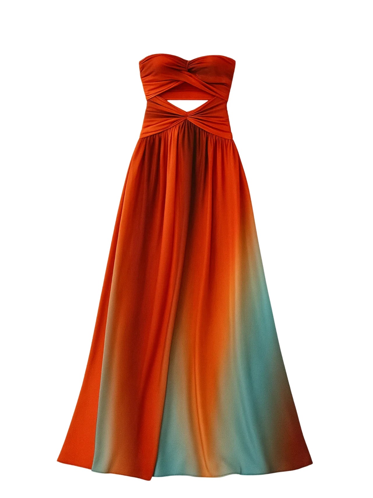 Gradient dress with orange to green color transition on a white background