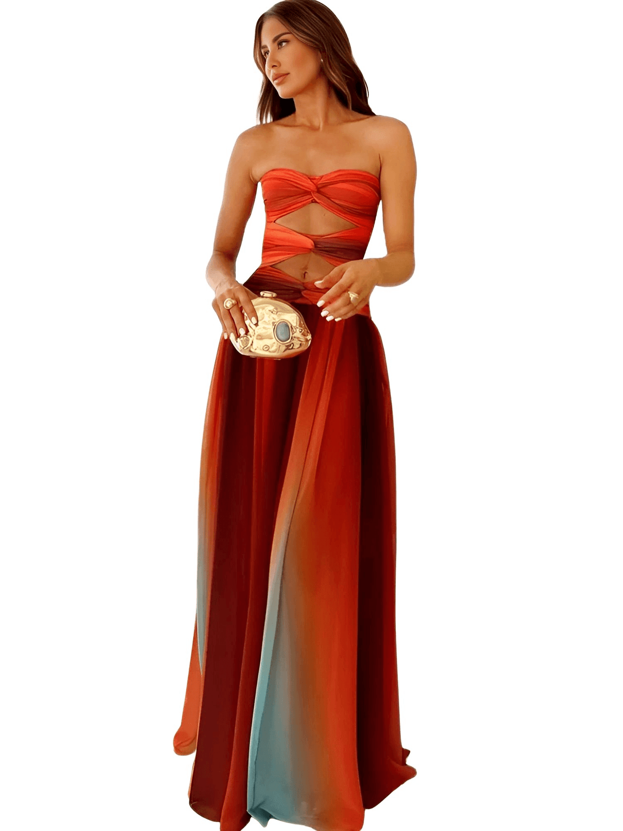 Gradient Hollow Out Women's Summer Maxi Dresses Elegant Off Shoulder A-Line Hem Long Dresses, Drestiny, Maxi Dresses, Strapless, Off Shoulder, Sleeveless, Orange, Blue, S, M, L, 4, 6, 8, 10, United States, USA, Canada, Australia, New Zealand, United Kingdom, UK, summer maxi dresses, beach maxi dresses, long summer dresses, bohemian maxi dresses, shopdrestiny.com