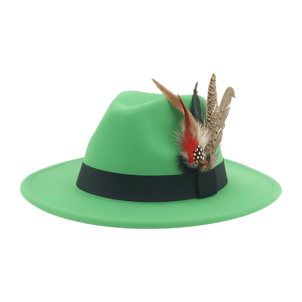 Green Fedora With Feather and Band Detailing For Men & Women