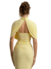 Thumbnail for Half Sleeve Women's Backless Ruched Maxi Dress Summer Slim High Waist Evening Club Party Long Dress, Dresses, Midi Dresses, Short Sleeves, Ankle Length Dresses, Yellow, White, Red, S, M, L, 4, 6, 8, 10, United States, USA, Canada, Australia, New Zealand, United Kingdom, UK, backless ruched maxi dress, open back ruched maxi dress, sexy backless ruched maxi dress, shopdrestiny.com