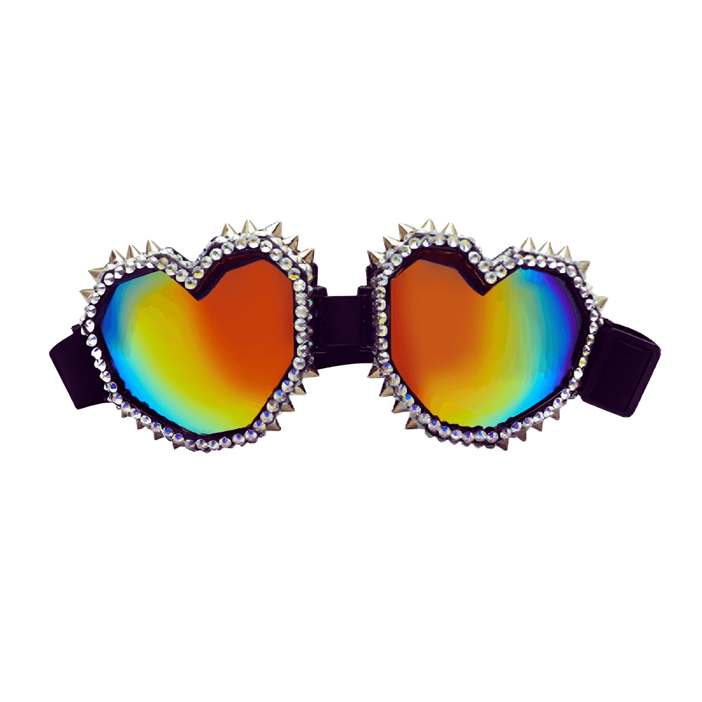 Black Rainbow Heart Shaped Goggle Sunglasses With Spikes