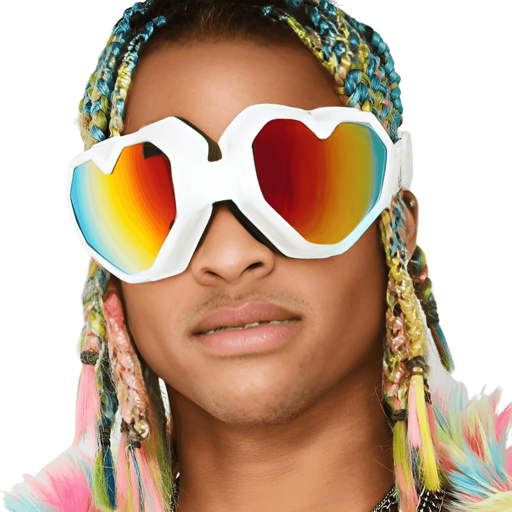 White Rainbow Heart Shaped Goggle Sunglasses