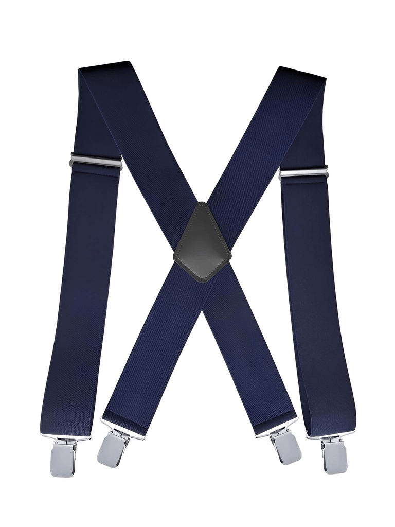 Heavy Duty Big Size Navy Blue Suspenders for Men - 2 Inch Wide X Back 4 Strong Clips