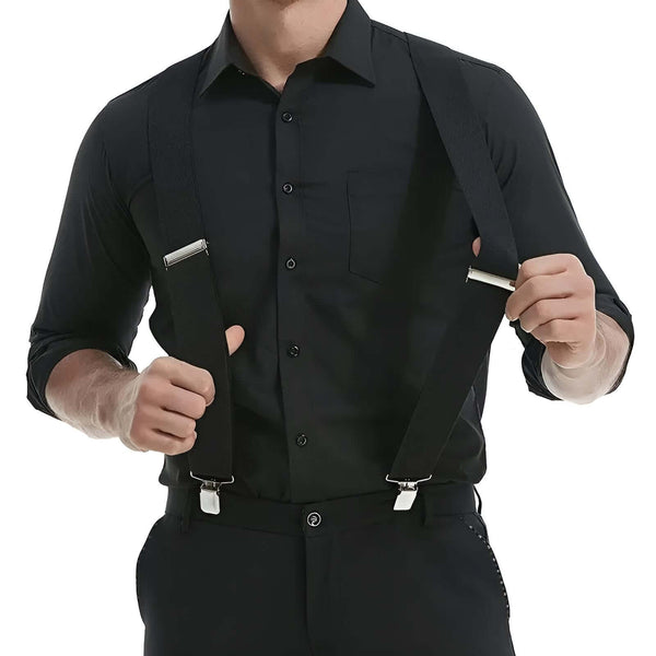 Heavy Duty Big Size Black Suspenders for Men - 2 Inch Wide X Back 4 Strong Clips