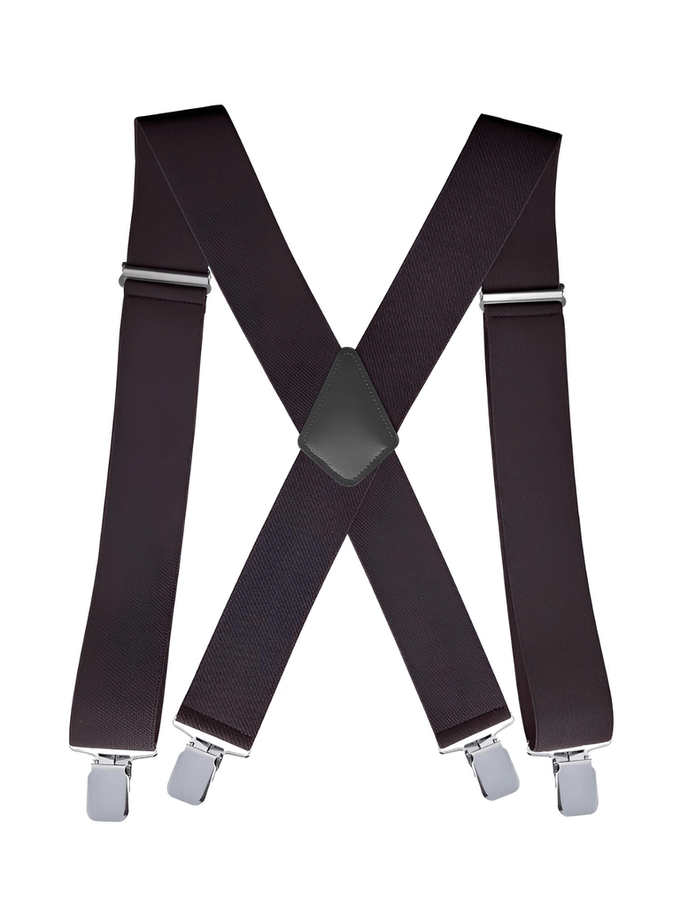 Heavy Duty Big Size Dark Brown Suspenders for Men - 2 Inch Wide X Back 4 Strong Clips