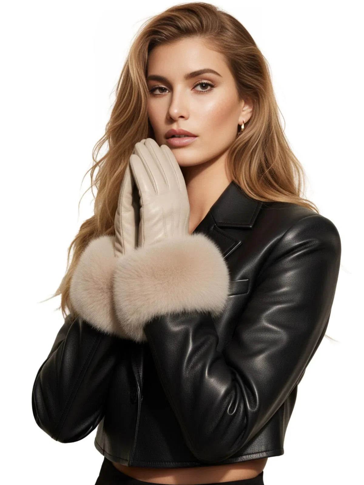 High-End Women's Real-Fur Leather Gloves Touch Screen Natural Leather Sheepskin Driving Winter Warm Plush Thick Mink Fur