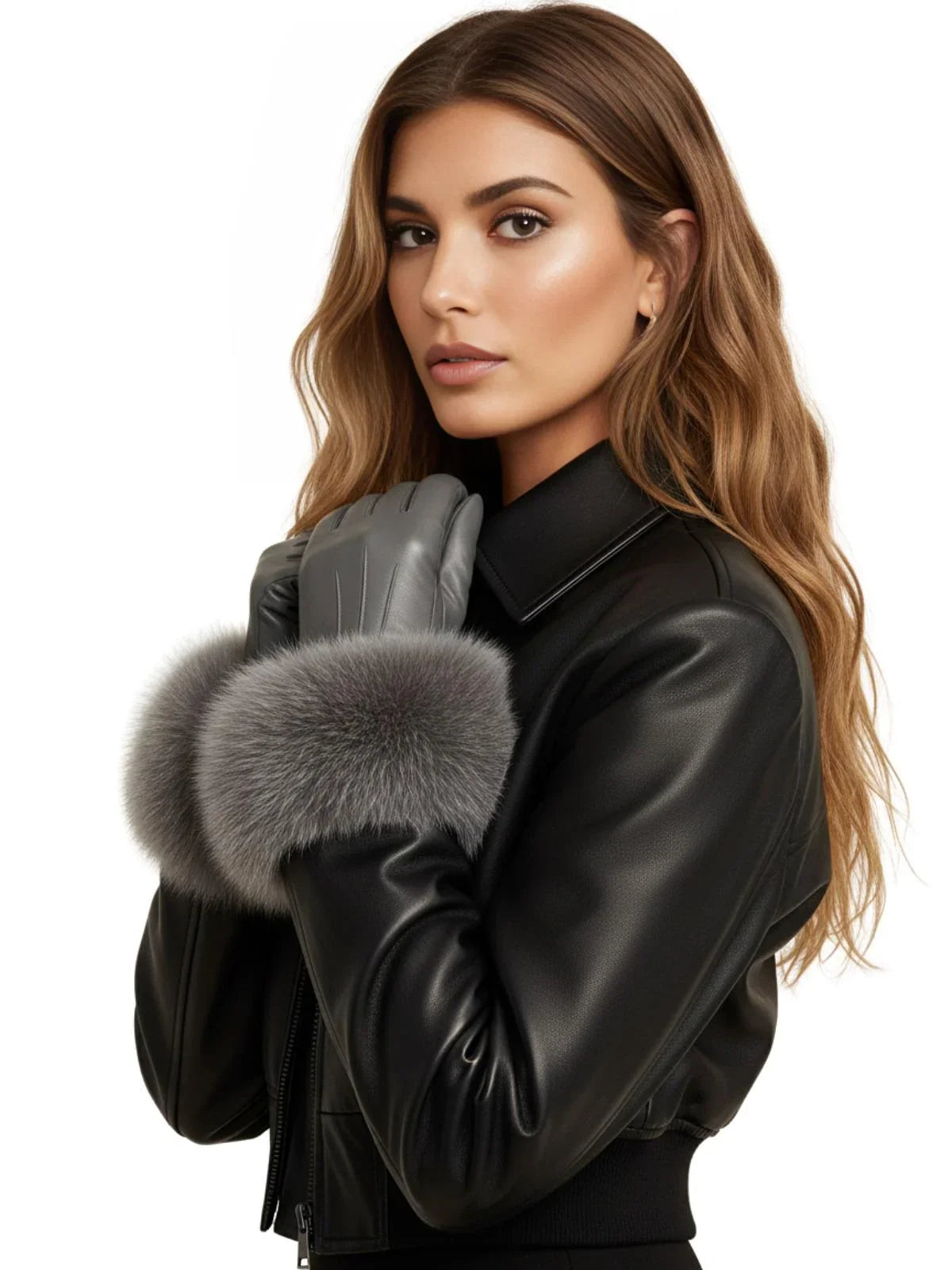 High-End Women's Real-Fur Leather Gloves Touch Screen Natural Leather Sheepskin Driving Winter Warm Plush Thick Mink Fur