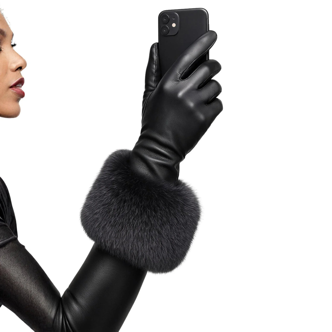 High-End Women's Real-Fur Leather Gloves Touch Screen Natural Leather Sheepskin Driving Winter Warm Plush Thick Mink Fur