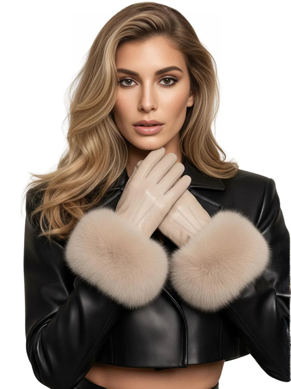 High-End Women's Real-Fur Leather Gloves Touch Screen Natural Leather Sheepskin Driving Winter Warm Plush Thick Mink Fur