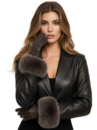 Thumbnail for High-End Women's Real-Fur Leather Gloves Touch Screen Natural Leather Sheepskin Driving Winter Warm Plush Thick Mink Fur