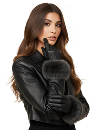 Thumbnail for High-End Women's Real-Fur Leather Gloves Touch Screen Natural Leather Sheepskin Driving Winter Warm Plush Thick Mink Fur