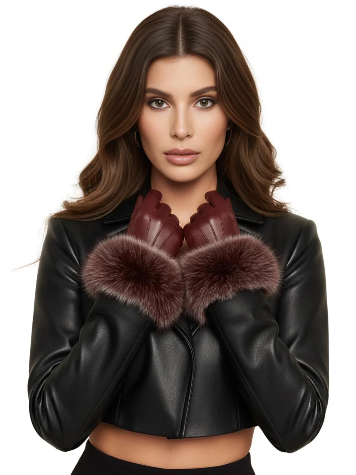 High-End Women's Real-Fur Leather Gloves Touch Screen Natural Leather Sheepskin Driving Winter Warm Plush Thick Mink Fur