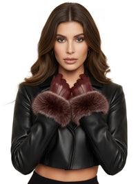 Thumbnail for High-End Women's Real-Fur Leather Gloves Touch Screen Natural Leather Sheepskin Driving Winter Warm Plush Thick Mink Fur