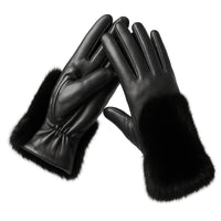 Thumbnail for Pair of black leather gloves with mink fur  on a white background