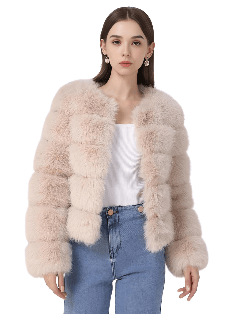 High Quality Faux Pink Khaki Fox Fur Coats For Women - High Winter Fashion!