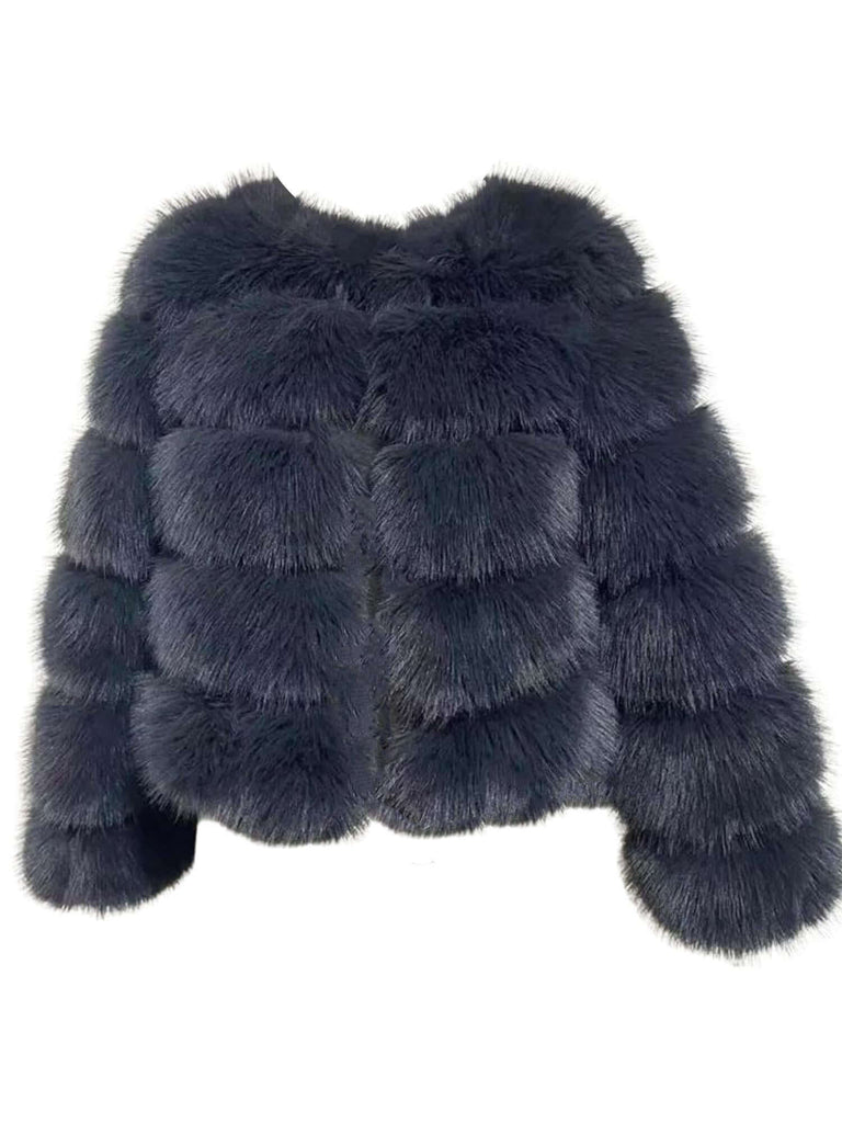 High Quality Faux Fox Dark Grey Fur Coats For Women - High Winter Fashion!