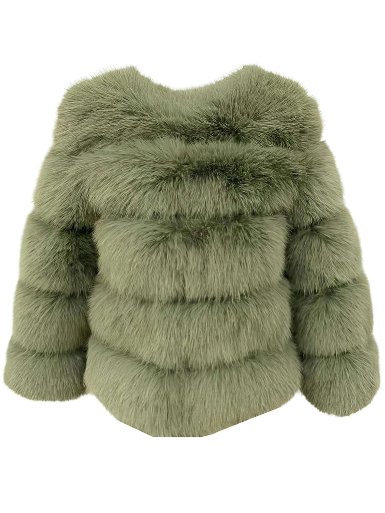 High Quality Faux Fox Olive Green Fur Coats For Women - High Winter Fashion!