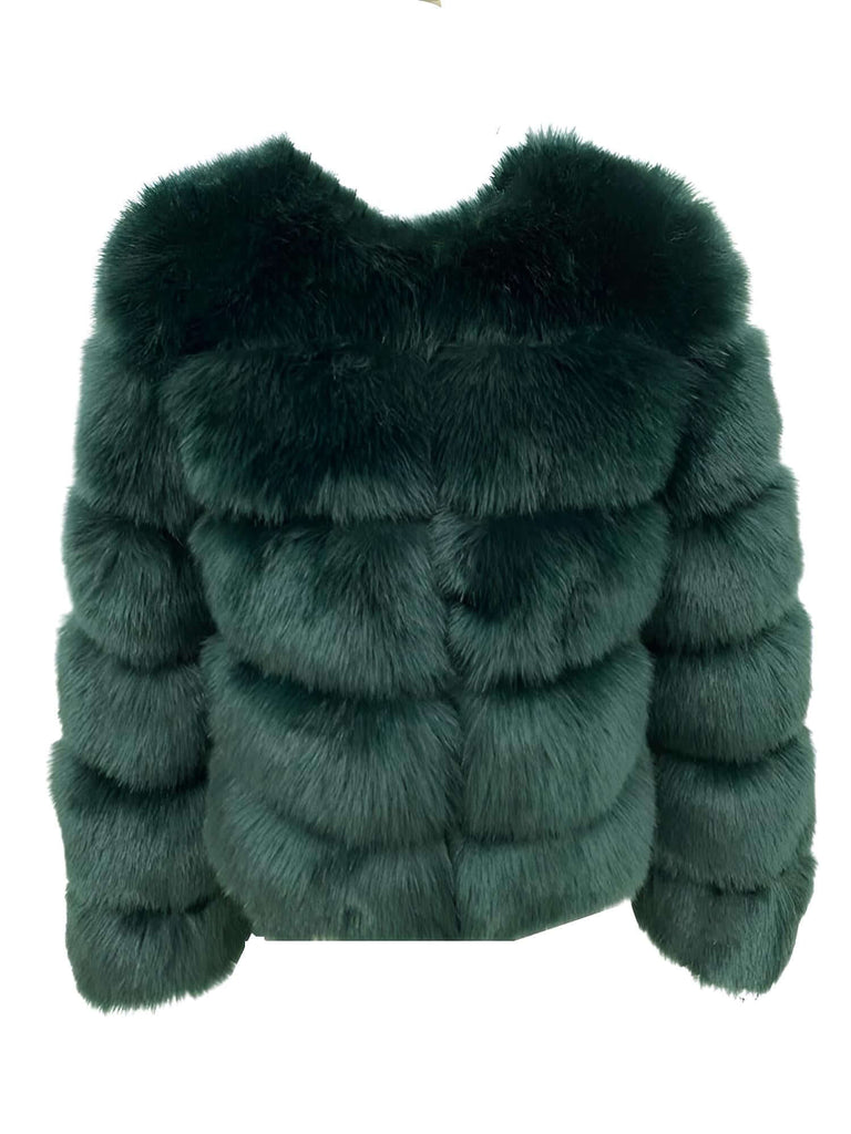 High Quality Faux Fox Dark Green Fur Coats For Women - High Winter Fashion!