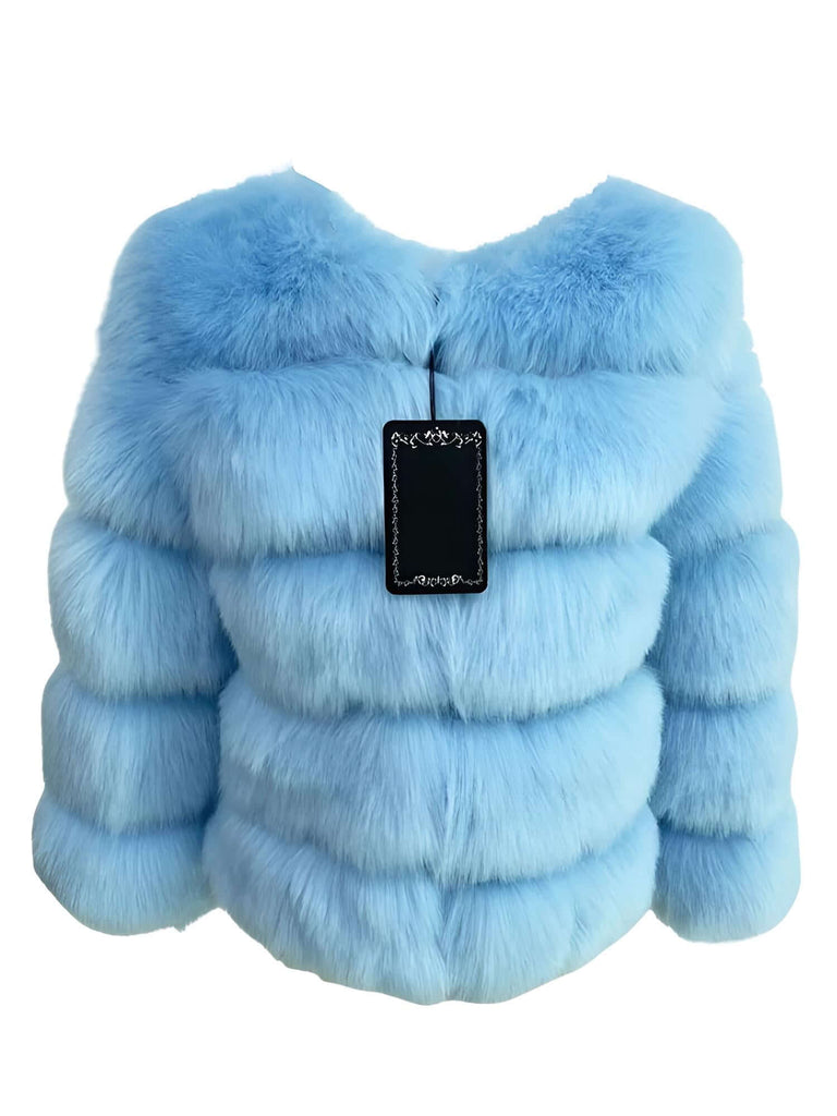 High Quality Faux Fox Light Blue Fur Coats For Women - High Winter Fashion!