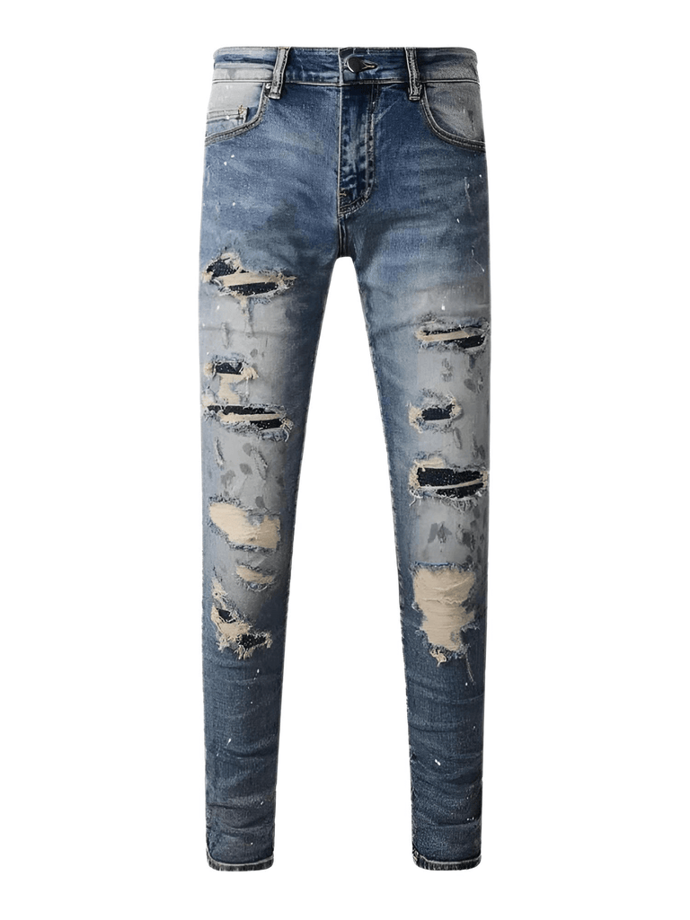 Shop Drestiny for trendy men's jeans! Retro washed blue, skinny fit, ripped style. Save up to 50% off. Free shipping + tax covered. Seen on FOX/NBC/CBS.