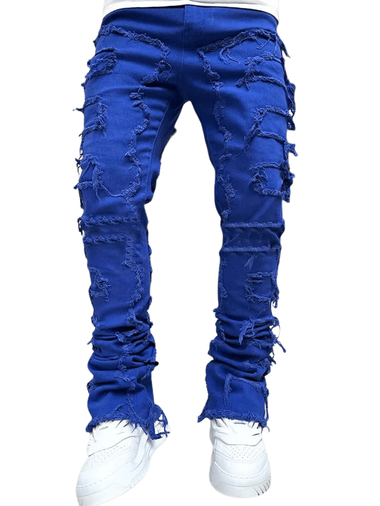 High Street Stacked Dark Blue Jeans For Men