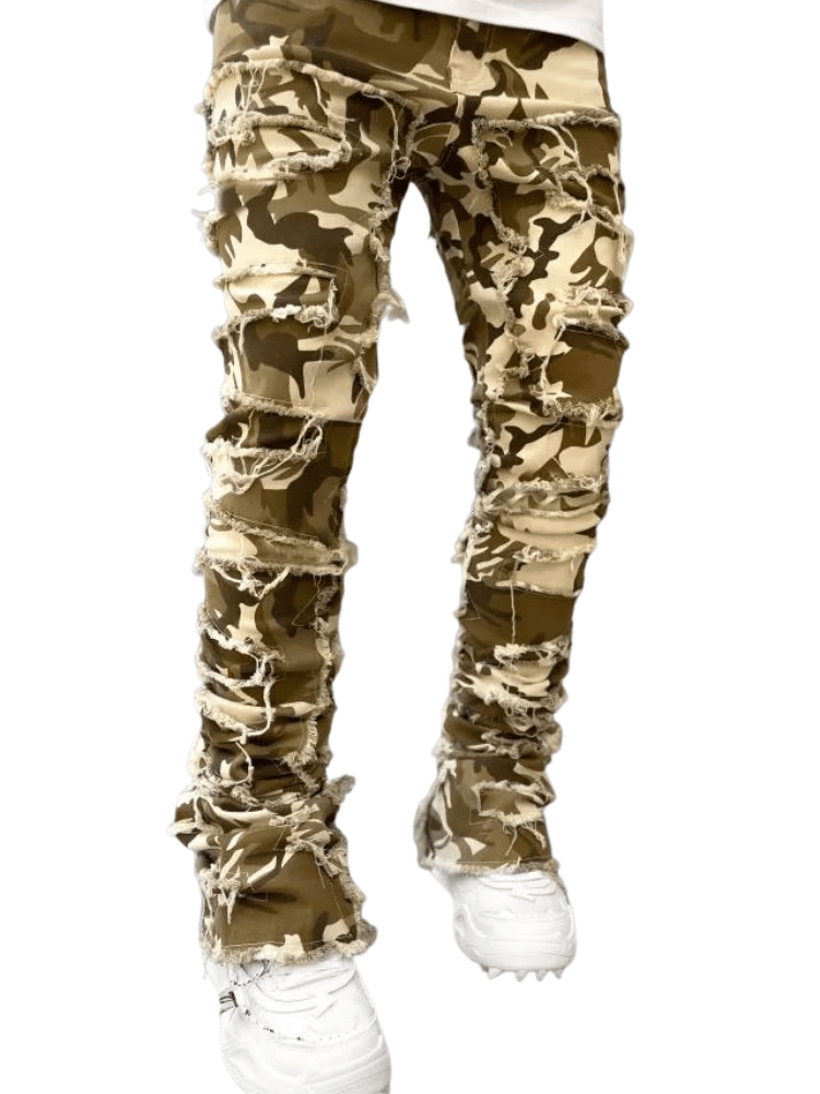 High Street Stacked Camo Jeans For Men