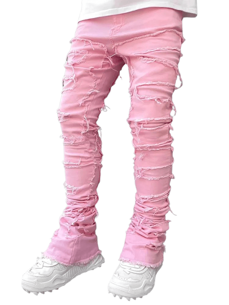 High Street Stacked Pink Jeans For Men