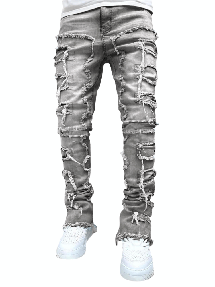 High Street Stacked Grey Jeans For Men