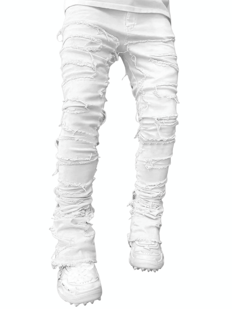 High Street Stacked White Jeans For Men