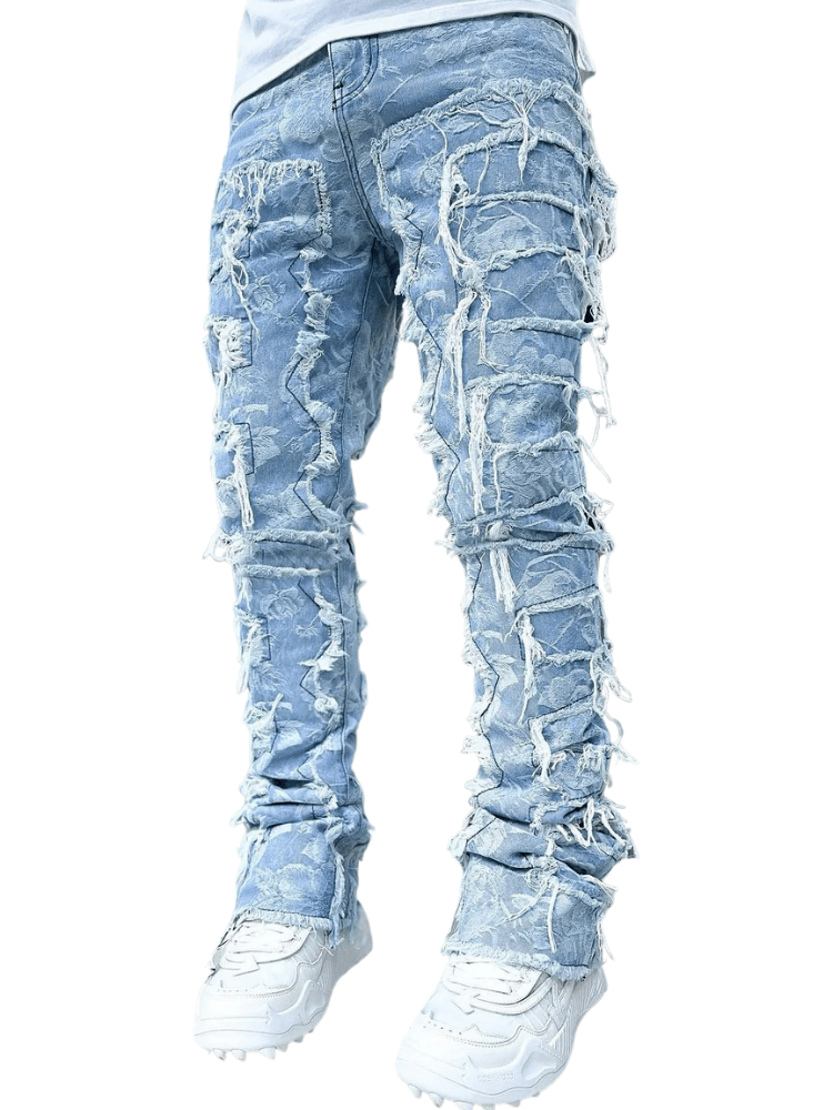High Street Stacked Blue Jeans For Men